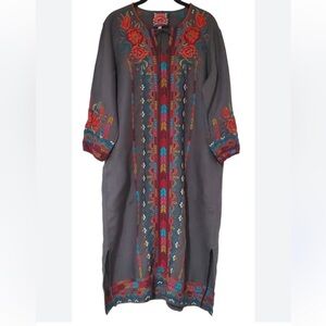 Johnny Was Ornellia Weekend  100% Linen Floral Embroidered Shift Dress